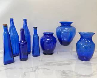 Lot 1596 Cobalt Blue Lauretana Bottles  Cobalt Blue Bottles  Vases