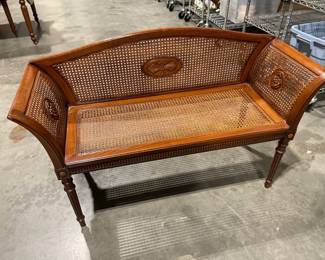 Lot 1797 Caned Bench Seat w Carved Details