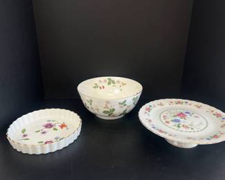 Lot 1456 Wedgwood Wild Strawberry Bone China Bowl  Andrea by Sadek Floral Cake Stand  Royal Worcester Astley Porcelain Quiche Dish