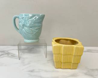 Lot 1622 Vintage McCoy Yellow Shingle Planter Vintage McCoy Bird In Berries Pitcher