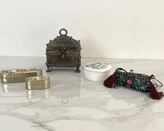 Lot 1702 Cloisonne Enameled Purse  Trinket Boxes  Wedgwood  Brass