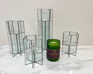 Lot 1786 Vintage Retro Clear Leaded Beveled Glass Candle Holders