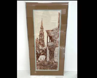 Lot 1709 Vintage Signed Woodcut Art Print  Corner of Church and Queen Charleston