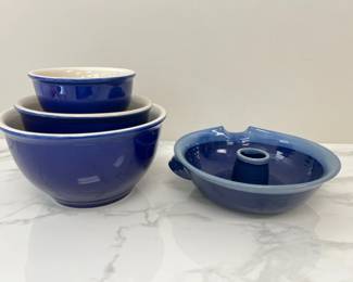 Lot 1630 TumbleWeed Pottery Deep Dish Chicken Cooker  Blue Stoneware Mixing Serving Bowls