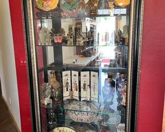 This Curio cabinet is full of Antique Cloisonn Enamel over Copper, hand painted Japanese plates