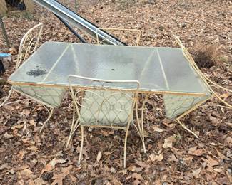 Wrought Iron table (glass top) & chairs 
