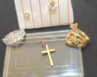 14 K RIng, Stelring Ring, Diamond Earring 14K