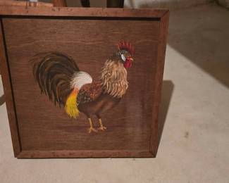 Wood Tray with Painted Chicken