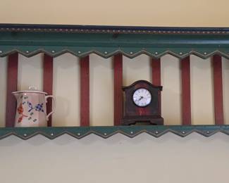 Wood Wall Shelf, Pitcher, Clock