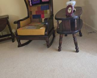 Lamp with Glass Shades, ROcker, Wood End Table, Clock