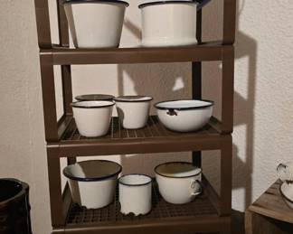 Enamel Cups, Pans, Bowls