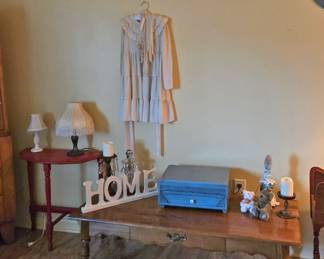 Childs Antique Dress, Tables, Lamps, Wood Box