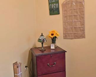 Sign, File Cabinet, Lamp, Office Supply