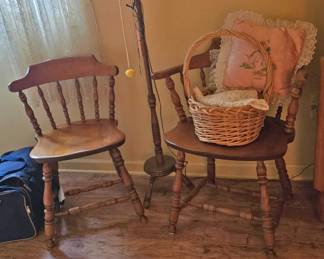 Floor Lamps Wood Chairs, Doillies, Pillows