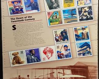 "1900's " page of commemorative stamps