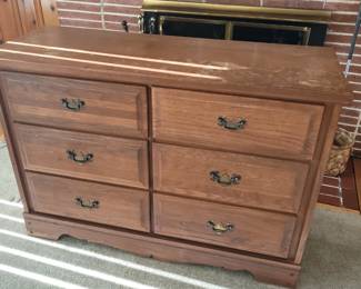 Solid Oak dresser with mirror, twin bed and full bed