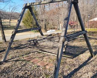 Wooden swing and frame (buyer is responsible for removing so please bring help)