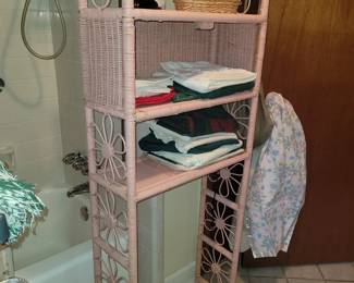 Vtg pink wicker over the toilet shelf