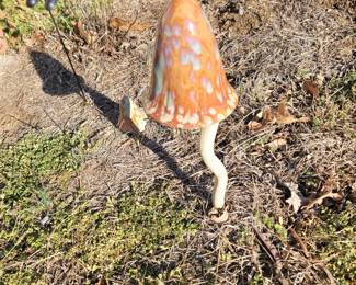 Pair of pottery mushrooms