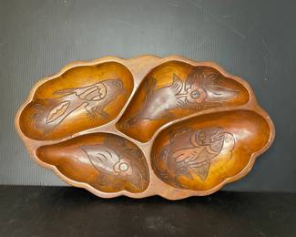 Monkey Pod wood 4 section-carved bowl