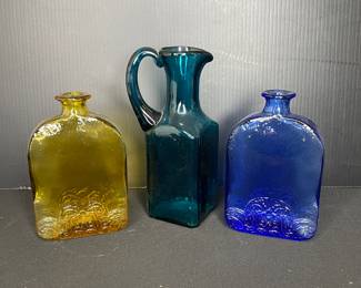 Mini colored glass bottles vases vtg