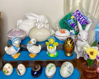 Easter decor includes Limoges, Wedgewood, Lenox, MANN