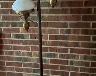 Vintage brass & milk glass floor lamp