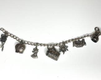 Vintage Friedrich Binder Möhnsheim charm bracelet stamped 800 silver. German theme charms stamped 835 silver 