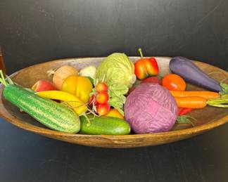 Vintage faux fruit & vegetables with wood bowl