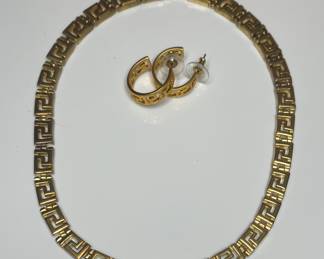 Vintage Greek key necklace & earring set 