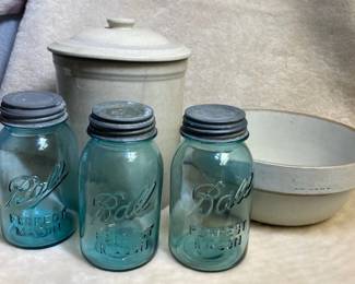 Lidded Crock, Stoneware Mixing Bowl Ball Jars