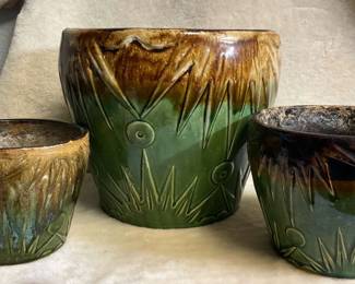 Three Sizes Of Roseville Sun and Moon Pots