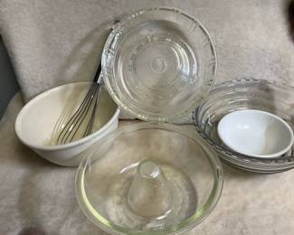 Glasbake glass bundt Tube, Hazel Atlas Queen Anne Ring Mold Mixing Bowls