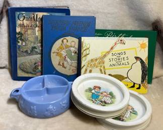 Vintage Childrens Dishes And Books