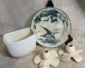 Antique Swedish Tarna Rorstrand Plate, Haeger Vase And Flower Candleholders