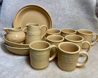 Longaberger Pottery Mugs, Pie Plate And Creamers