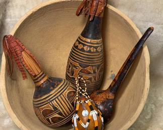 African Carved Burnt Gourds Dipper