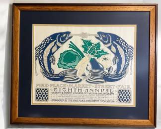 Vintage Framed Rare Poster 1979 SEATTLE Art Print PIKE PLACE MARKET