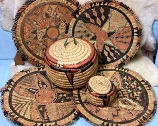 Woven Hausa Tribal Baskets Flat Baskets