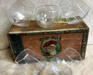 Four Diamond Whiskey Glasses, trYen Double Wall Glass Antique Cigar Box