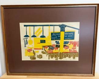 Limited Edition Framed John Solid, Seattles Pike Place Market, Block Print