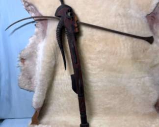 African Carved Wood Iron Ceremonial Axe