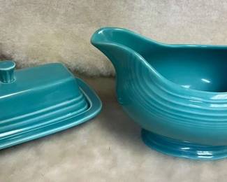 Turquoise Fiesta Ware Gravy Bowl And Covered Butter Dish