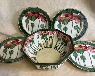 Beautiful Yellow Poppies Royal Doulton Art Nouveau Plates Center Bowl