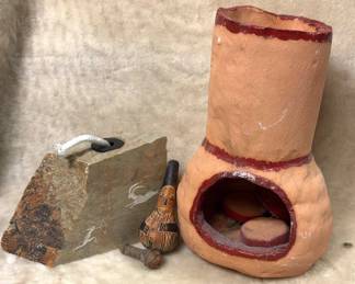 Oil Lamp, Table Top Chimenea Tiny Carved Gourd