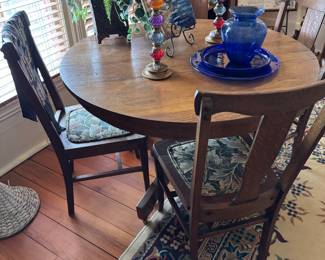 Tiger oak, quarter sawn oak dining table and chairs