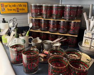 Vintage Seasons Greetings barware