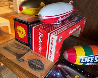 Shell, Lifesavers, Goodyear, and Budweiser blimp models 