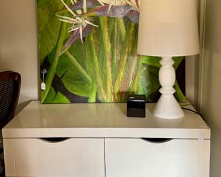 Gayle Barber original oil on canvas, super cute white dresser and RH lamps