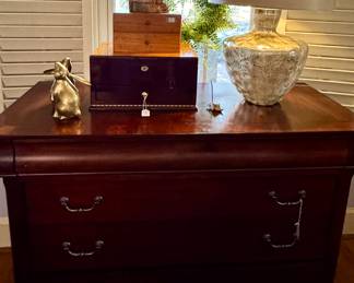 Vintgae brass bunnies, inlay boxes and chests of drawers